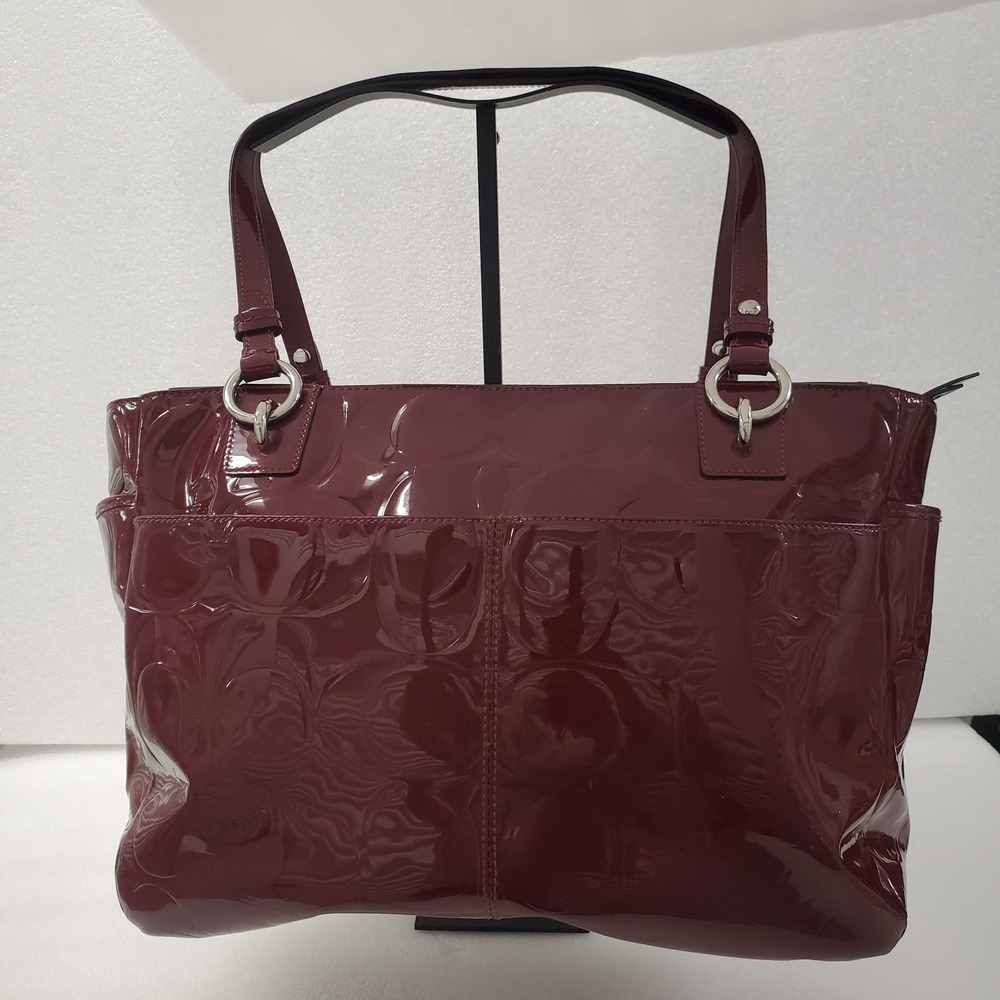 Coach Signature Garnet East West Embossed Patent Leather Carry all # F17729 - Picture 8 of 16